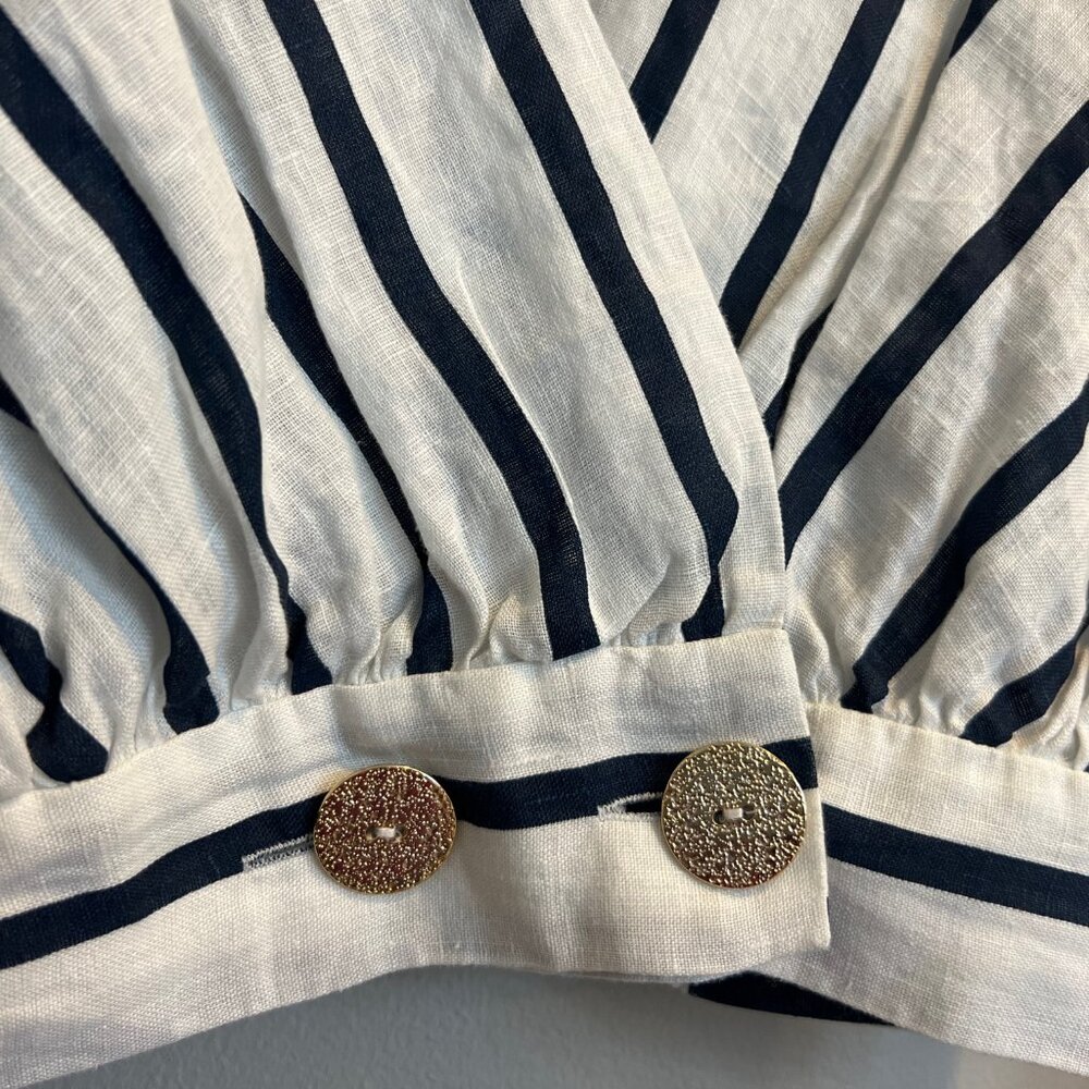 NWT Zara Linen Nautical Stripe Cropped Blouse Size XS - Picture 3 of 5